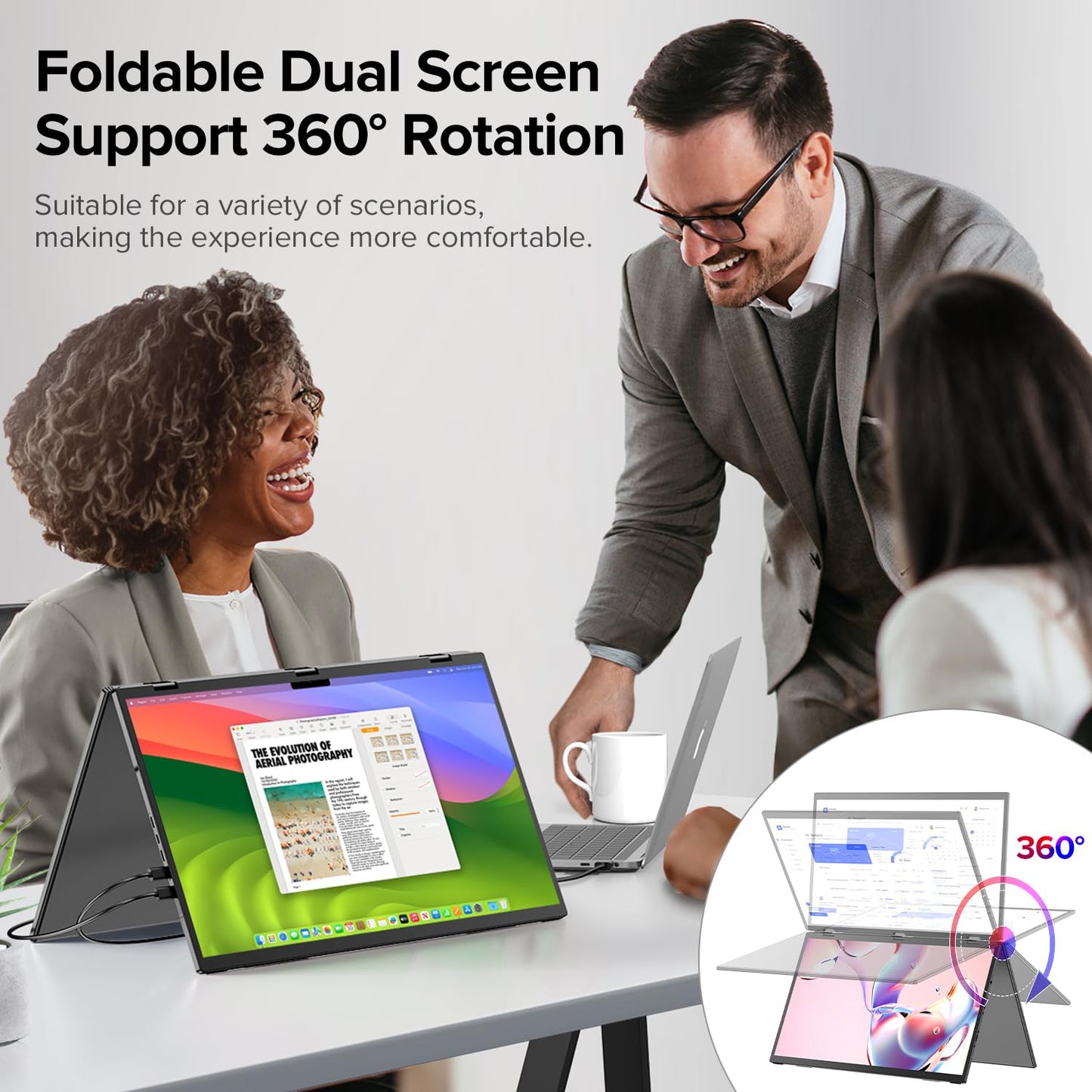 UPERFECT Delta 18.5" 100Hz Touchscreen Dual Portable Monitor, Laptop Screen Extender Stacked Triple Folding Monitor with Stand & VESA for Laptop PC Phone Game Console (No Driver Needed)