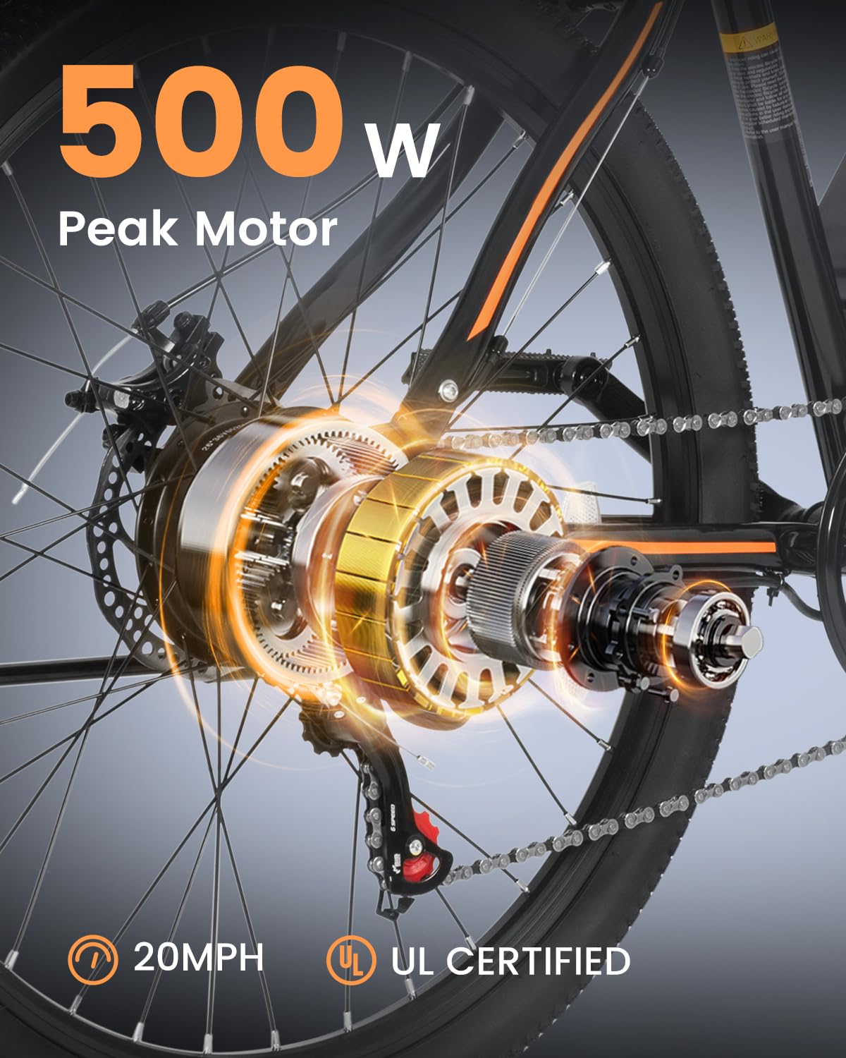 zonveer 26" Electric Bike for Adults, 36V/10AH Removable Battery, Peak 500W Brushless Motor, 20MPH 40 Miles Commuting Range, Front Fork Suspension, Shimano 7 Speed, UL2849