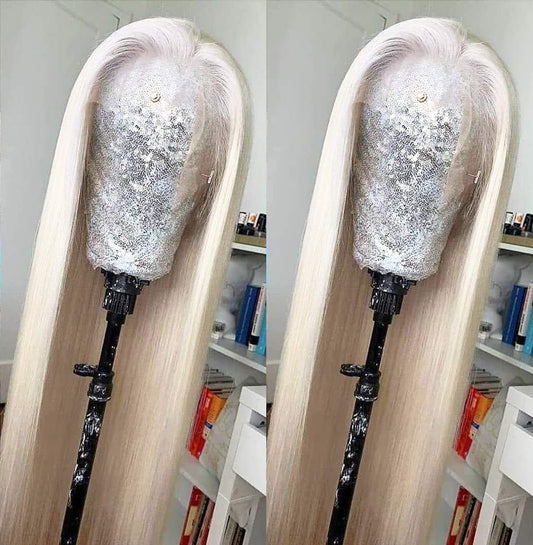 ANDRIA 13x6 HD Lace Front Wigs 200% Density Platinum Blonde Straight Glueless Lace Wigs White Lace Frontal Wigs for Women Synthetic Heat Resistant Fiber Hair Wig With Baby Hair Pre Plucked 28 Inches
