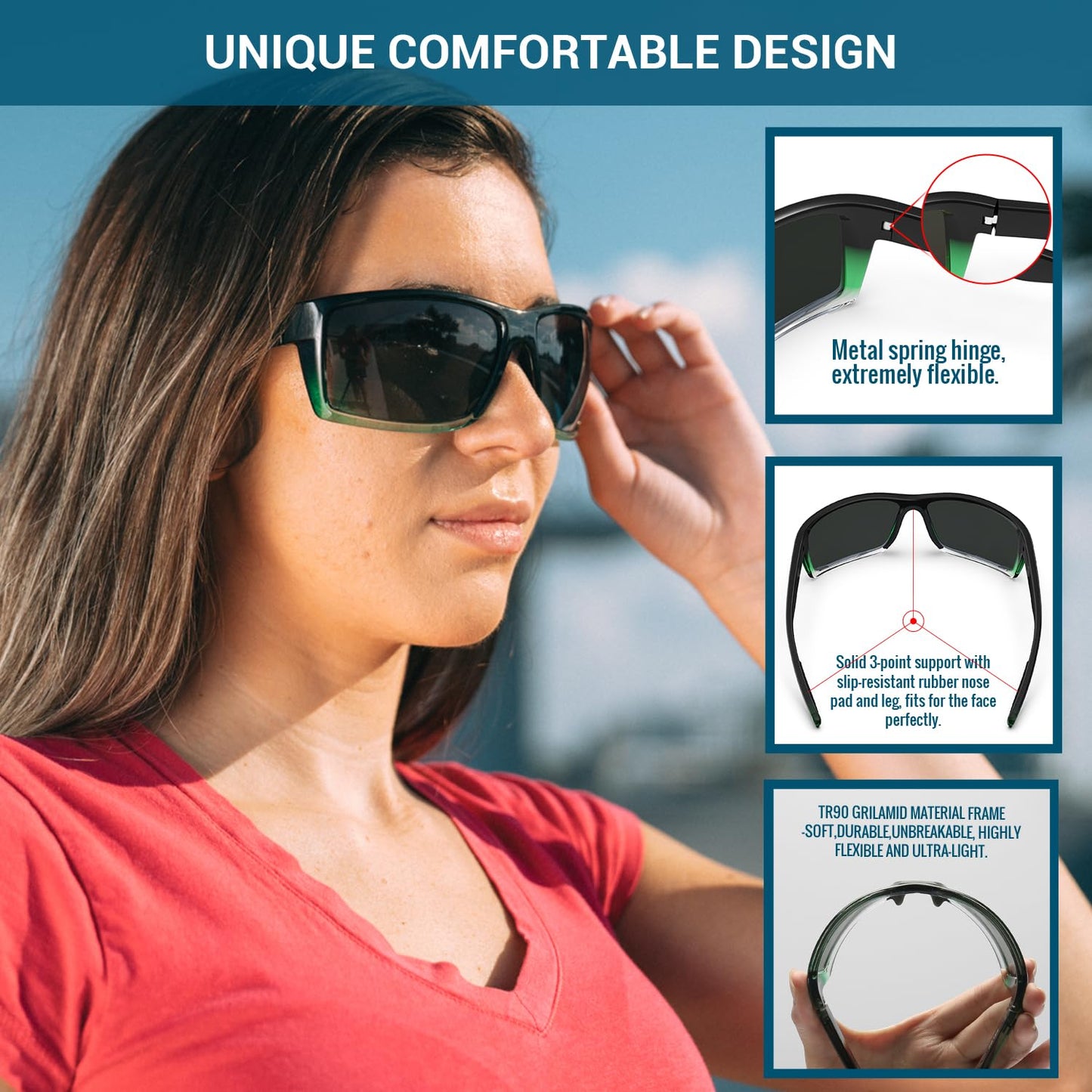 TOREGE Sports Polarized Sunglasses for Men Women Flexible Frame Cycling Running Driving Fishing Trekking Glasses TR24 (Transparent Gradient Black Green&Transparent Black Lens)