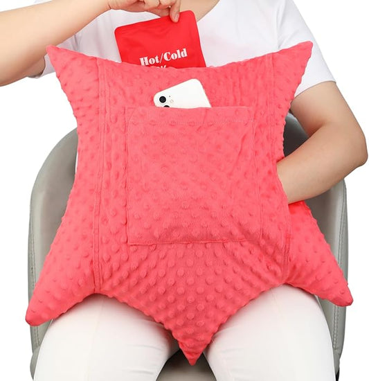 Star Hysterectomy Abdominal Pillows with 2 Pockets, Stomach Pillow after Surgery C-Section Tummy Tuck Support Gifts with Hands Placement Pouch Endometriosis Comfort Recovery Women Men Red