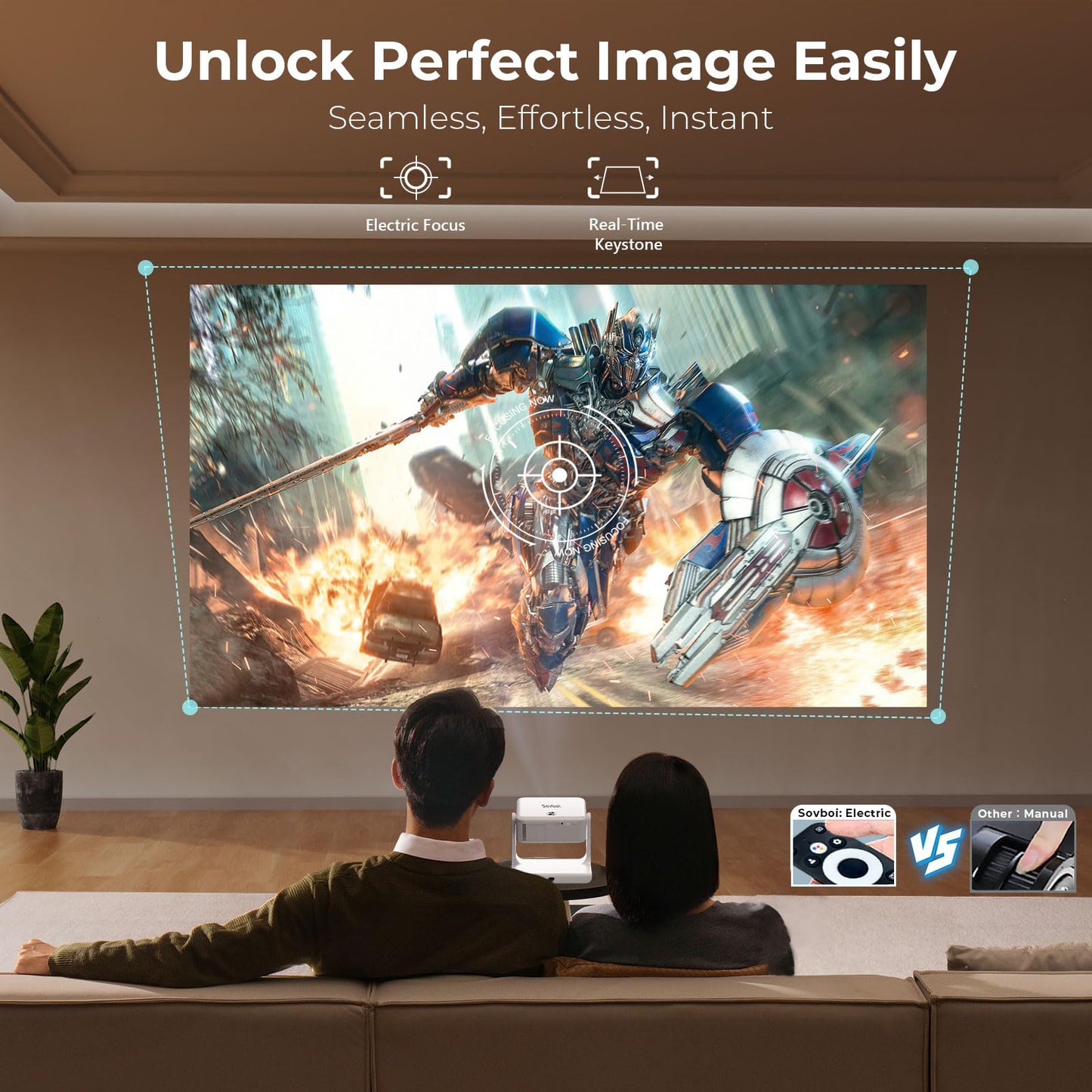 [1200 ANSI/Google Store/Voice Control] 4K Outdoor Smart Projector with WiFi6 and Bluetooth, 10,000+ Apps, Portable Proyector, Sovboi 1080P Audio Phone Movie Home [180° Stand & 300 ''Display]