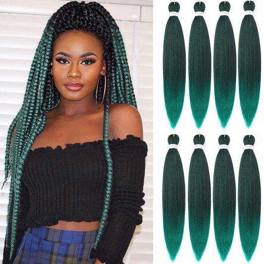 Alrence Pre Stretched Braiding Hair Long Braid 30 Inch 8 Packs Professional Braiding Hair Extensions Synthetic Crochet Twist Braids (30 Inch, 1B/Green)