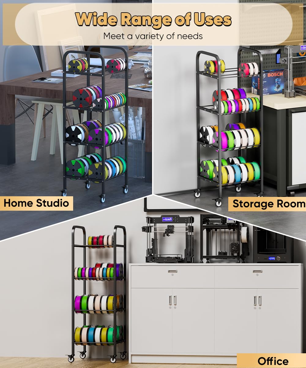 AnBaiMei 4-Tier 3D Printer Filament Storage Rack with Wheels, Rolling Spool Holder Stand Cart, Holds up to 48×1kg Spools, Heavy Duty Metal Filaments Organizer Shelf for Printing Studio Office Workshop