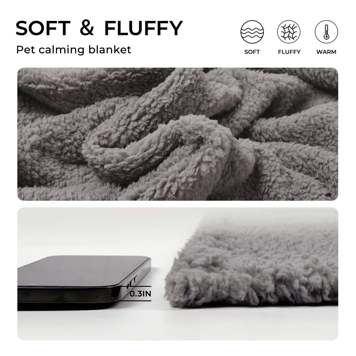 1 Pack 3 Calming Blankets Fluffy Premium Fleece Pet Blanket Soft Sherpa Throw for Dog Puppy Cat Grey Small (23" x16'')