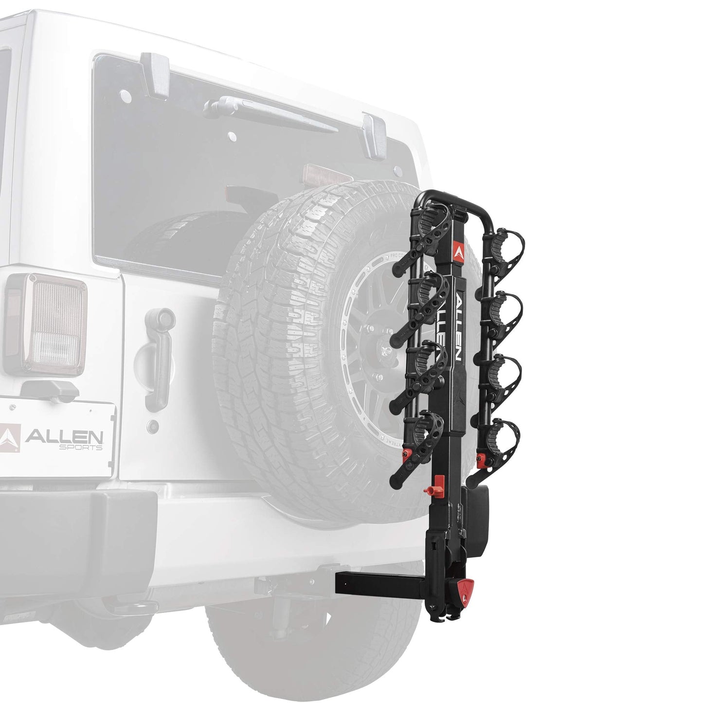 Allen Sports Premier Locking Quick Release 4-Bike Carrier for 2 Inch Hitch on Vehicles with Spare Tire, Model 400QR, Black