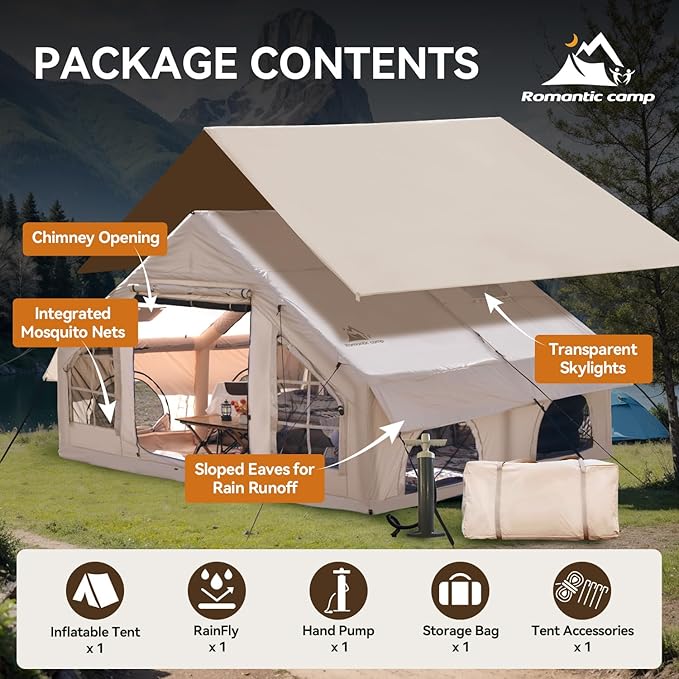 Inflatable Camping Tent with Pump,4-6 Person Waterproof Blow Up Air Tent for Camping Hiking,Easy to Set Up 4-Season Inflatable House Tent with Oversized Canopy.