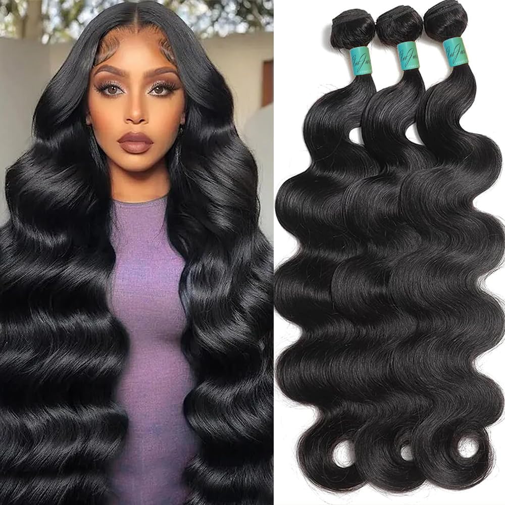 AnJudyReid Brazilian Human Hair Bundles 20 22 24 Inch Body Wave Bundles Human Hair 12A 100% Unprocessed Virgin Hair Weave 3 Bundles Deals Human Hair Natural Black Color