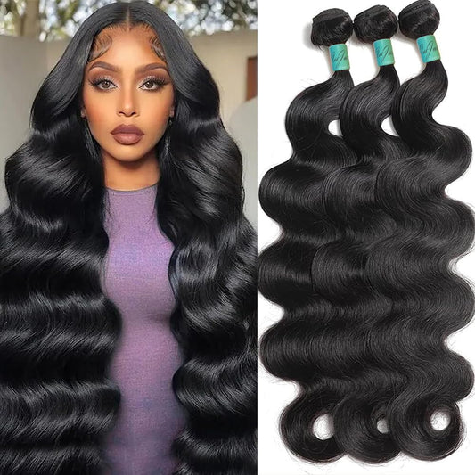 AnJudyReid Brazilian Human Hair Bundles 20 22 24 Inch Body Wave Bundles Human Hair 12A 100% Unprocessed Virgin Hair Weave 3 Bundles Deals Human Hair Natural Black Color