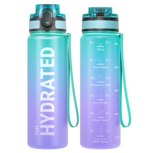 Sahara Sailor Water Bottles, 17oz Motivational Sports Water Bottle with Time Marker - Times to Drink - Tritan, BPA Free, Wide Mouth Leakproof, Fast Flow Technology with Clean Brush (1 Bottle)