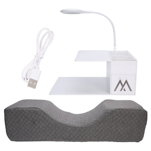 Akozon Eyelash Extension Neck Pillow Acrylic Grafting Soft Sponge Shelf Organizer Stand LED Light Set with Beauty Salon Pillow for Lash Eyelash Lash Curve Pillow Neck Contour Pillow