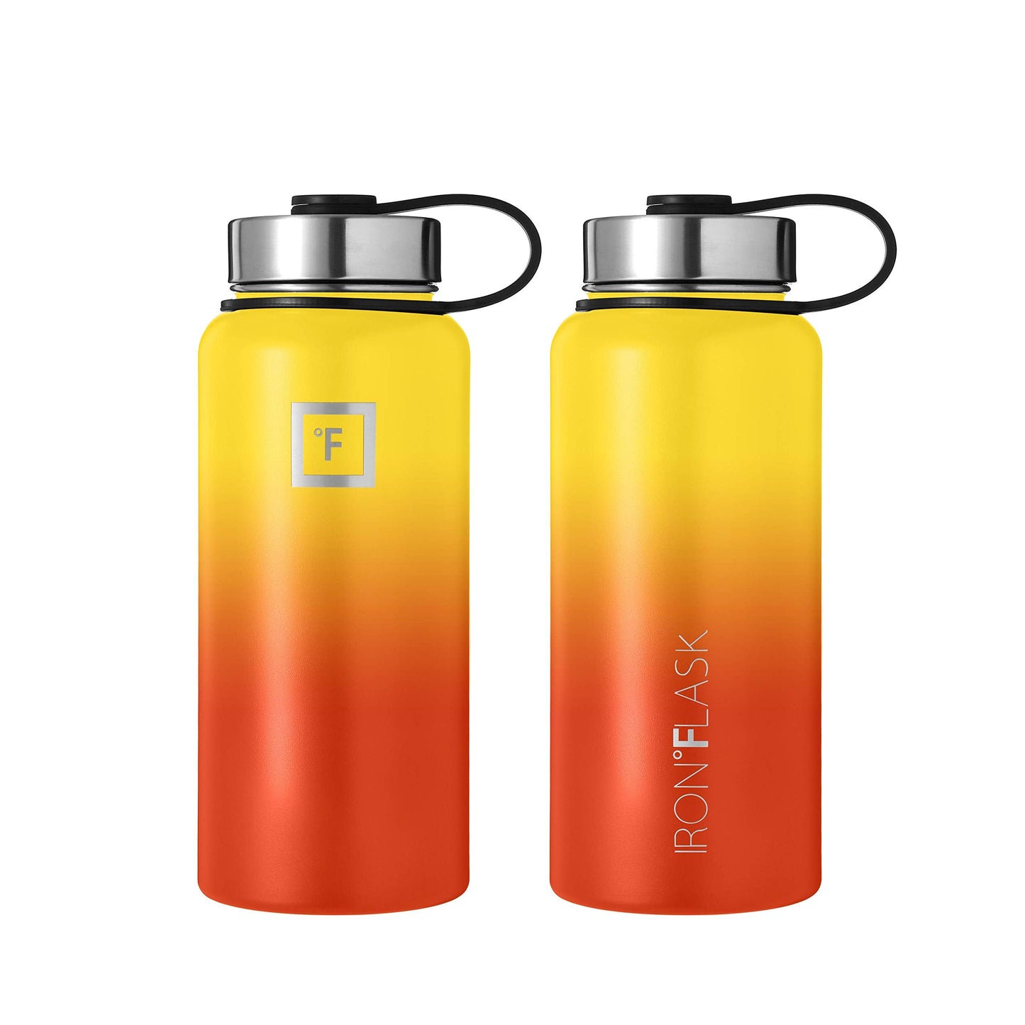 IRON °FLASK Camping & Hiking Hydration Flask, Wide Mouth, 3 Spout Lids, Stainless Steel Outdoor Water Bottle, Double Walled, Insulated Thermos, Metal Canteen - Fire, 40 Oz