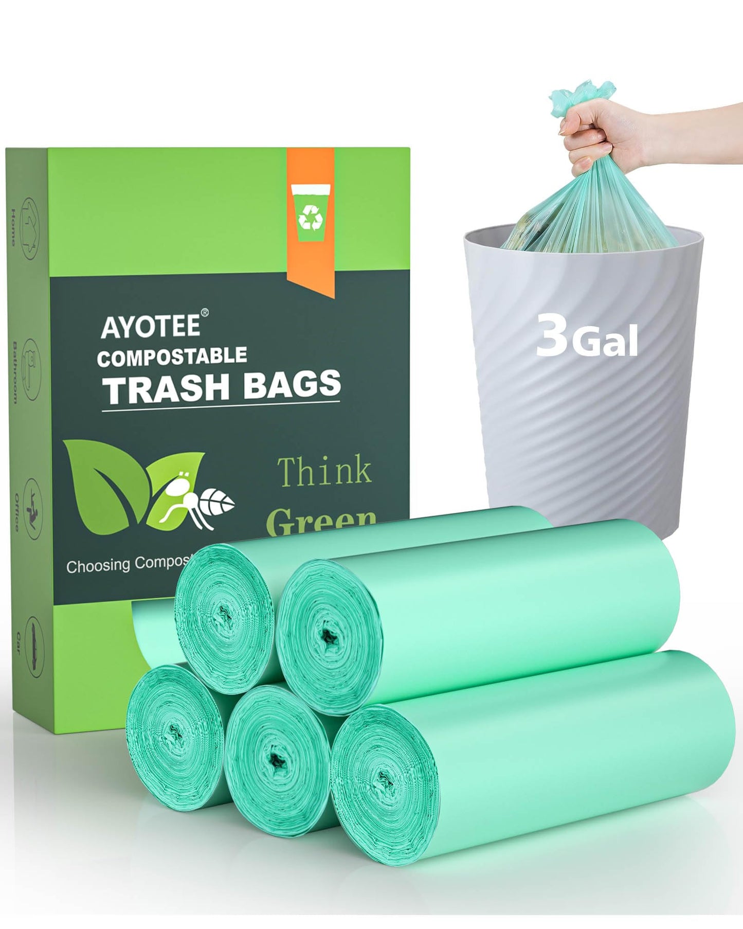 Compost Bags 3 Gallon 125 Packs,AYOTEE Compostable Trash Bags 3 Gallon, Small Biodegradable Trash Bags