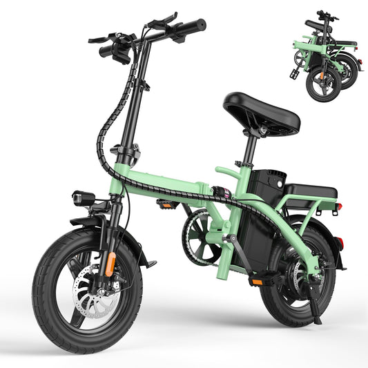 E14 Folding Electric Bike for Adults 500W Peak Motor, Foldable E Bike 14" Electric Bicycles with 48V 13Ah Removable Battery UL 2849 Certified, 25 Miles PAS Range, Mini Ebikes for Teens (E14 Green)