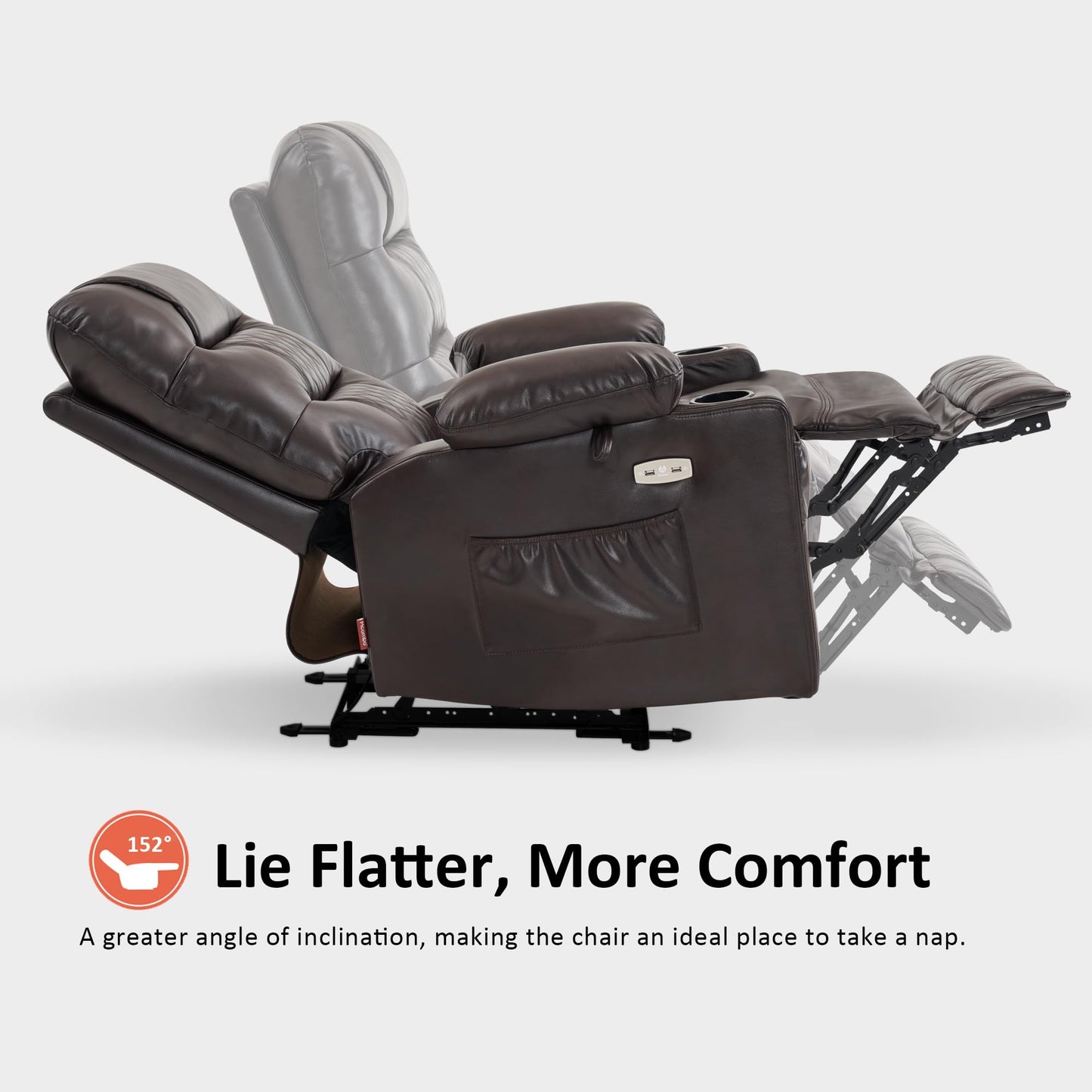 MCombo Zero Gravity Power Recliner Chair with Heat and Vibration Massage, Reclining Chair with USB Ports, Cup Holders for Living Room, Faux Leather PR621 (Brown)