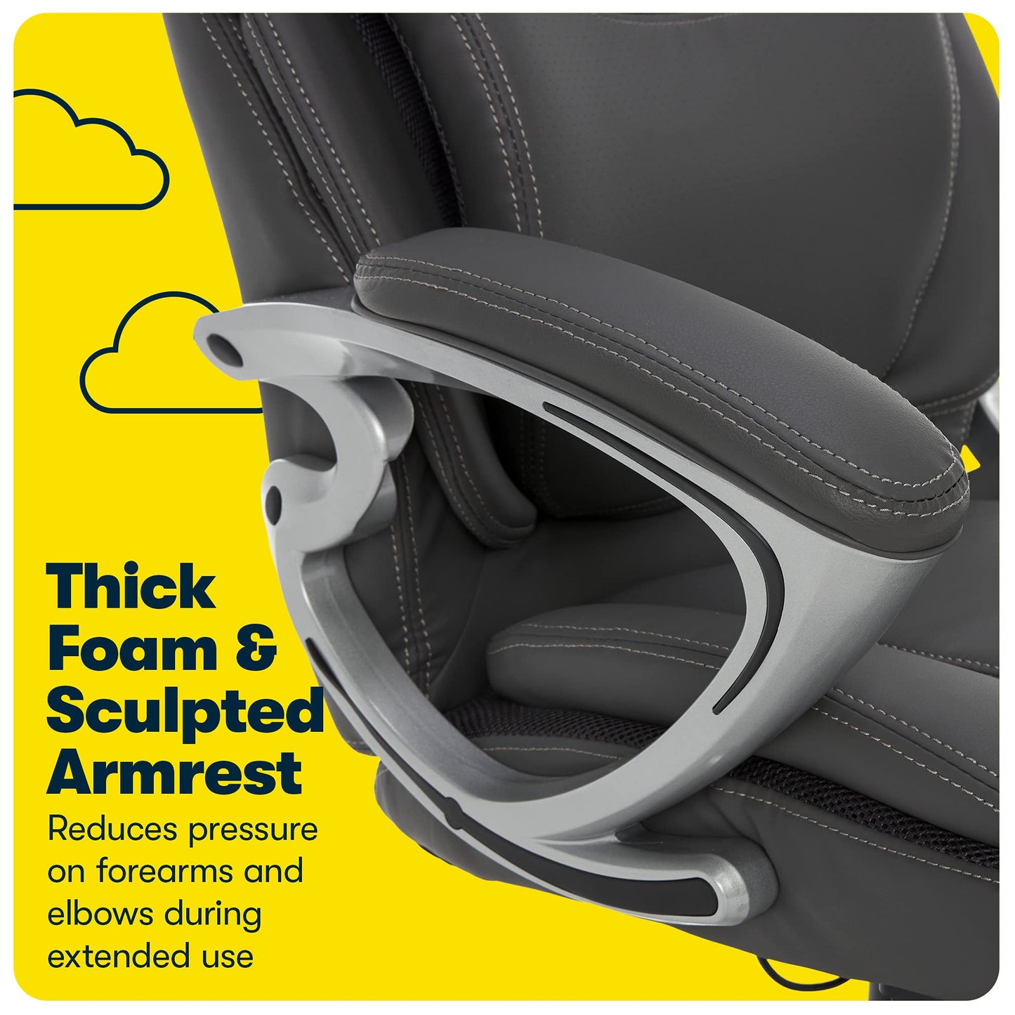 Serta Bryce Executive Office Chair, Ergonomic Computer DeskChair with Patented AIR Lumbar Technology, Comfortable Layered Body Pillows for Cushioning, SertaQuality Foam, Bonded Leather, Gray