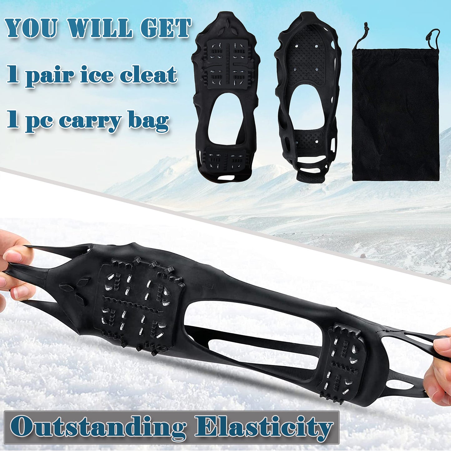Ice Snow Traction Cleats Crampons Anti-Slip Snow Shoes Cleats Walking on Snow and Ice Winter Walking Boots Cleats for Men Women Hiking, Jogging (24 Steel Crampons,Szie L)