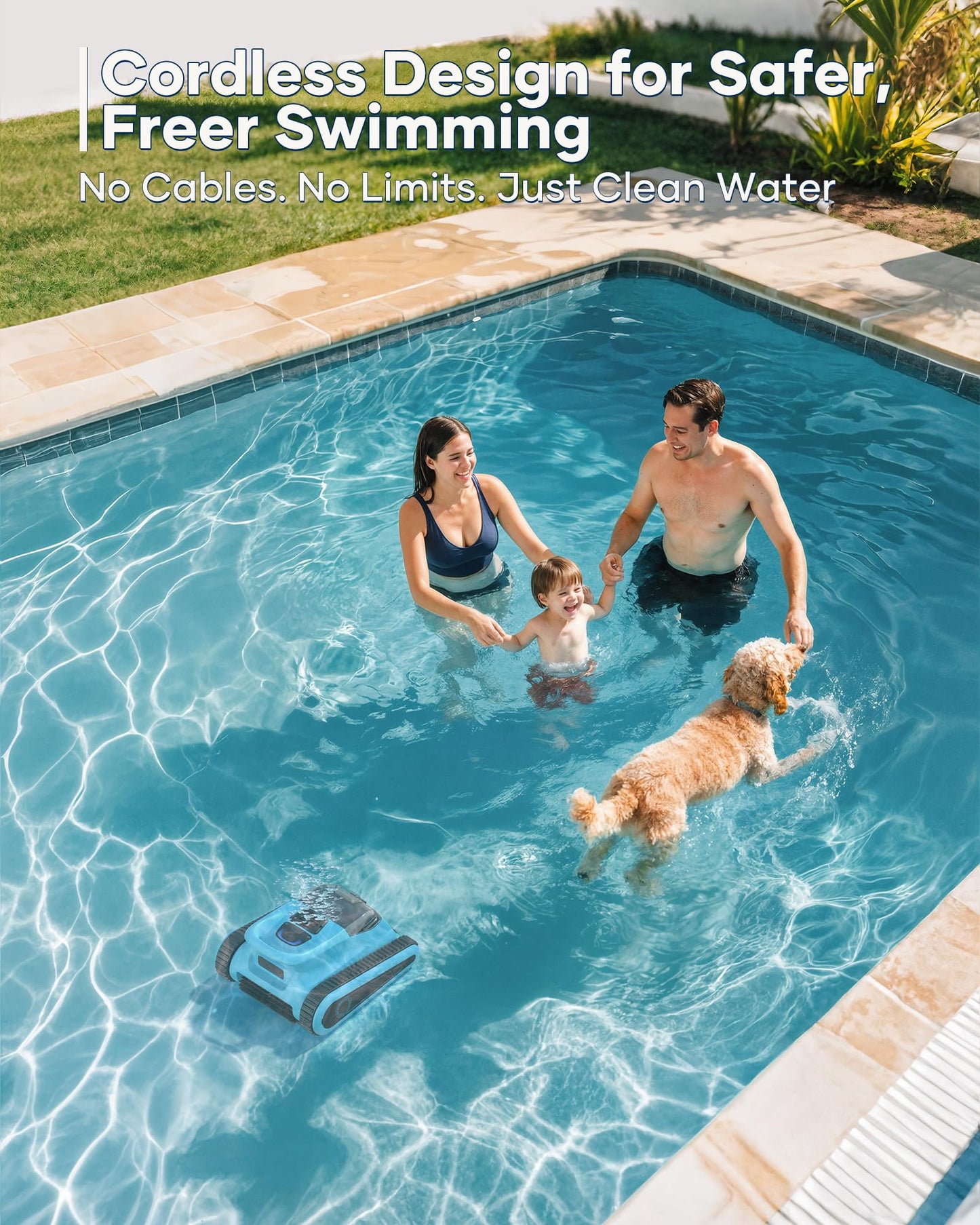 (2025 New) Cordless Pool Vacuum Robot with App Control, Wall & Waterline Cleaning,150 Mins Runtime, Smart Navigation, Robotic Pool Cleaner for Inground & Above Ground Pools up to 2000 Sq.ft