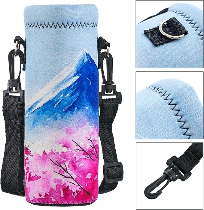 Water Bottle Sling Case Bag Carrier Holder - 500ML 750ML 1000ML Neoprene Water Bottle Sleeve Cooler Cover Pouch with Adjustable Shoulder Strap for Men Women Travel Camping Walking Hiking Running