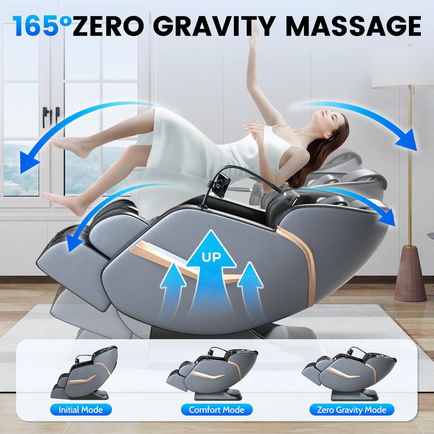 Massage Chair Full Body, 160° Zero Gravity Recliner with 57'' SL Track, Shiatsu Neck Shoulder Massager with Heating, Fix Point Massager, Airbag Massage, Foot Rollers, Bluetooth, Phone Holder, Black