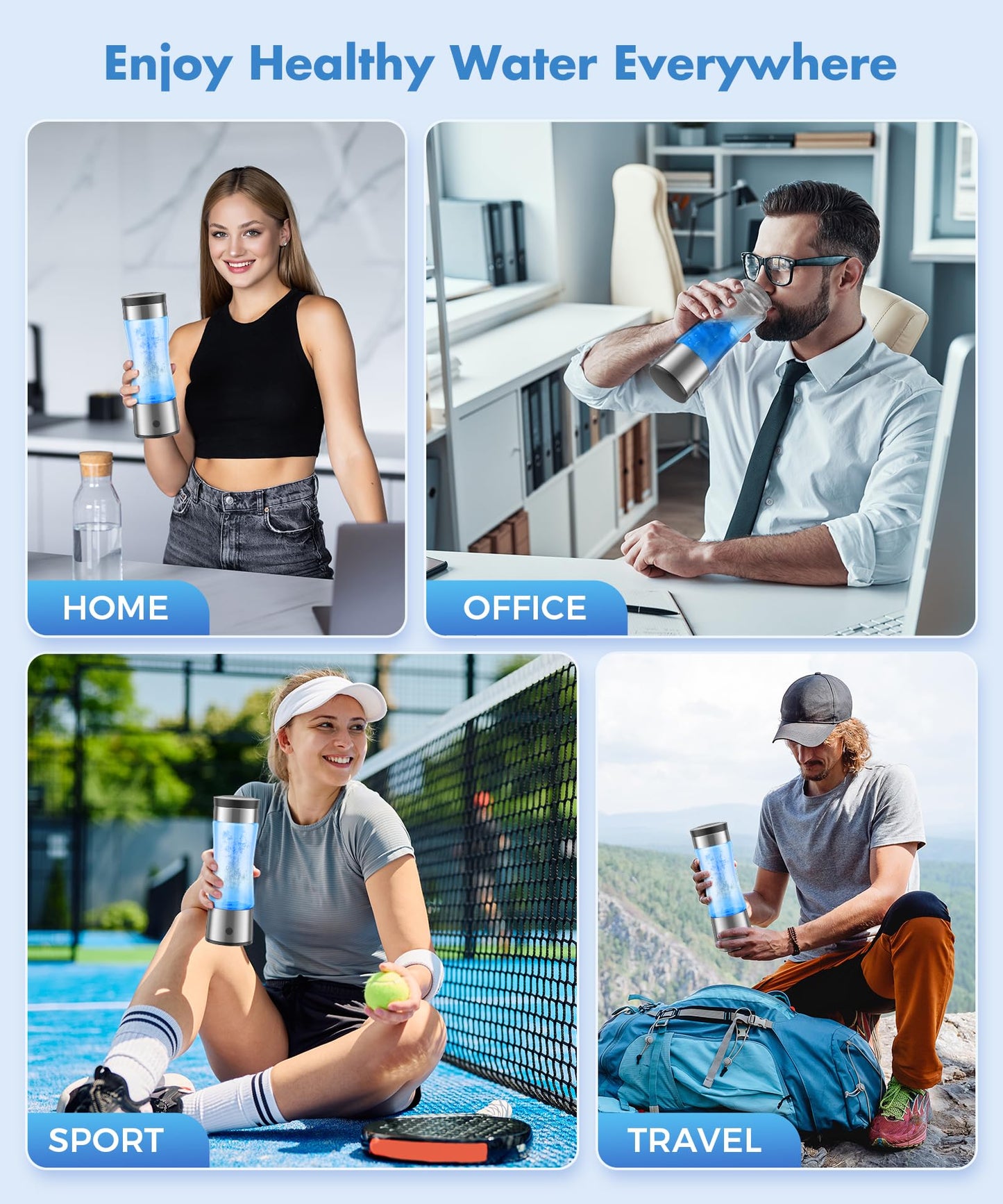 Hydrogen Water Bottle, Hydrogen Water Bottle Generator,3-Min Electrolysis Smart Water Ionizer with SPE/PEM Technology, Hydrogen Water Machine for Women Men Office School Bike Running