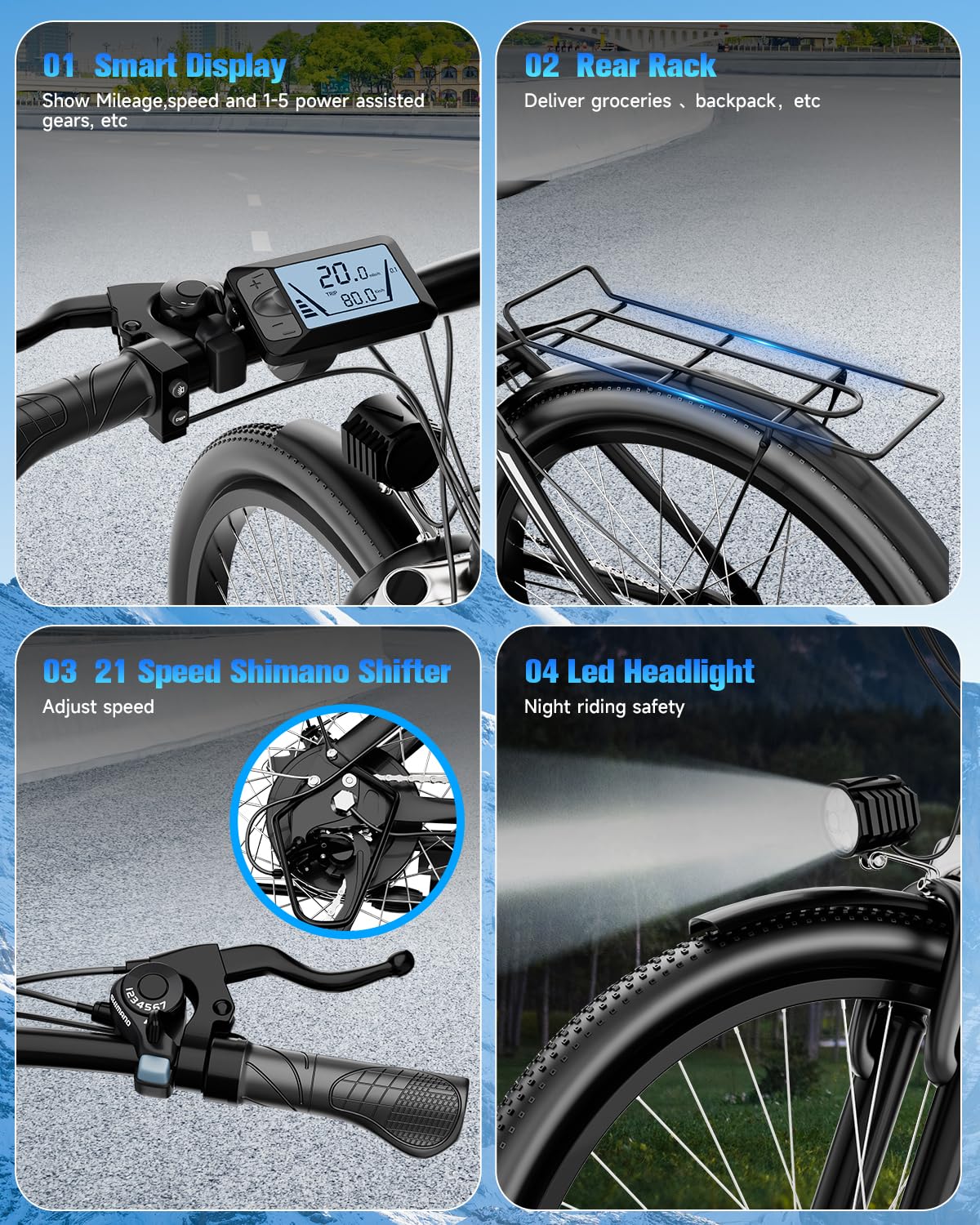 ZNH Electric Mountain Bikes 750w Peak Motor Ebikes with 48V 624Wh Battery 26 in Step Over E Mountain Bike for Commuter 26Mph Electric Bicycle for Adult Up to 80 Miles,21 Speed and Suspension Fork