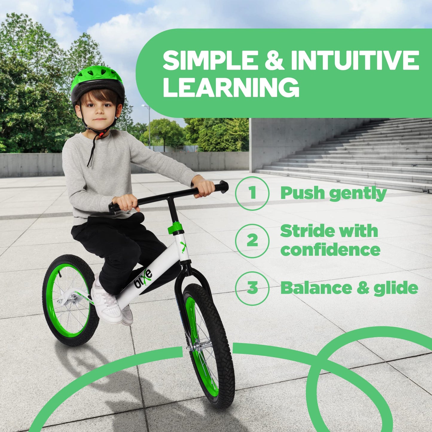 Bixe Balance Bike - 16" (40.6 cm) Big Kids' Training Bikes - Kids Balance Bike Designed for Children Ages 4 to 9 - No Pedal Push Bicycle for Boys or Girls - Green