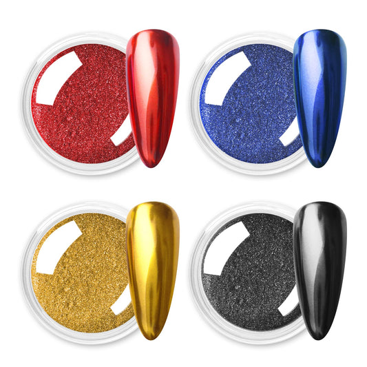 Allstarry Chrome Nail Powder 4 Colors Metallic Mirror Effect Powder Manicure Chrome Pigment Powder Magic Glitter Dust Kit for Gel Polish Nail Art Decoration with 4 Sponge Sticks- Ruby Sapphire Series