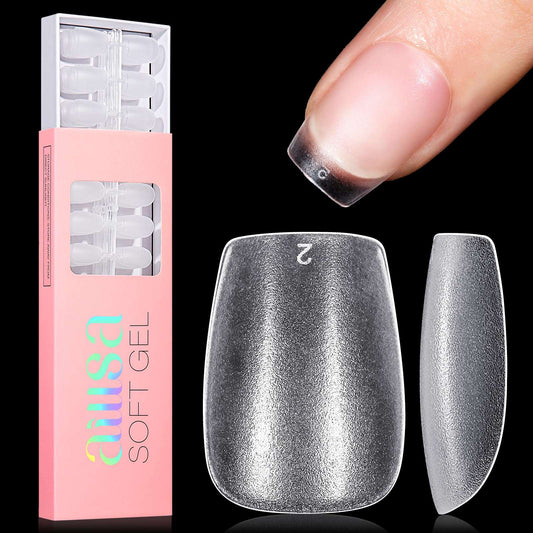 AILLSA Extra Short Coffin Nail Tips - 240 PCS Upgraded Matte Gel Full Cover Nails Tips No Filed, Pre-shaped Clear Acrylic False Gelly Soft Nail Tip for DIY Press On Nails 15 Sizes With Box