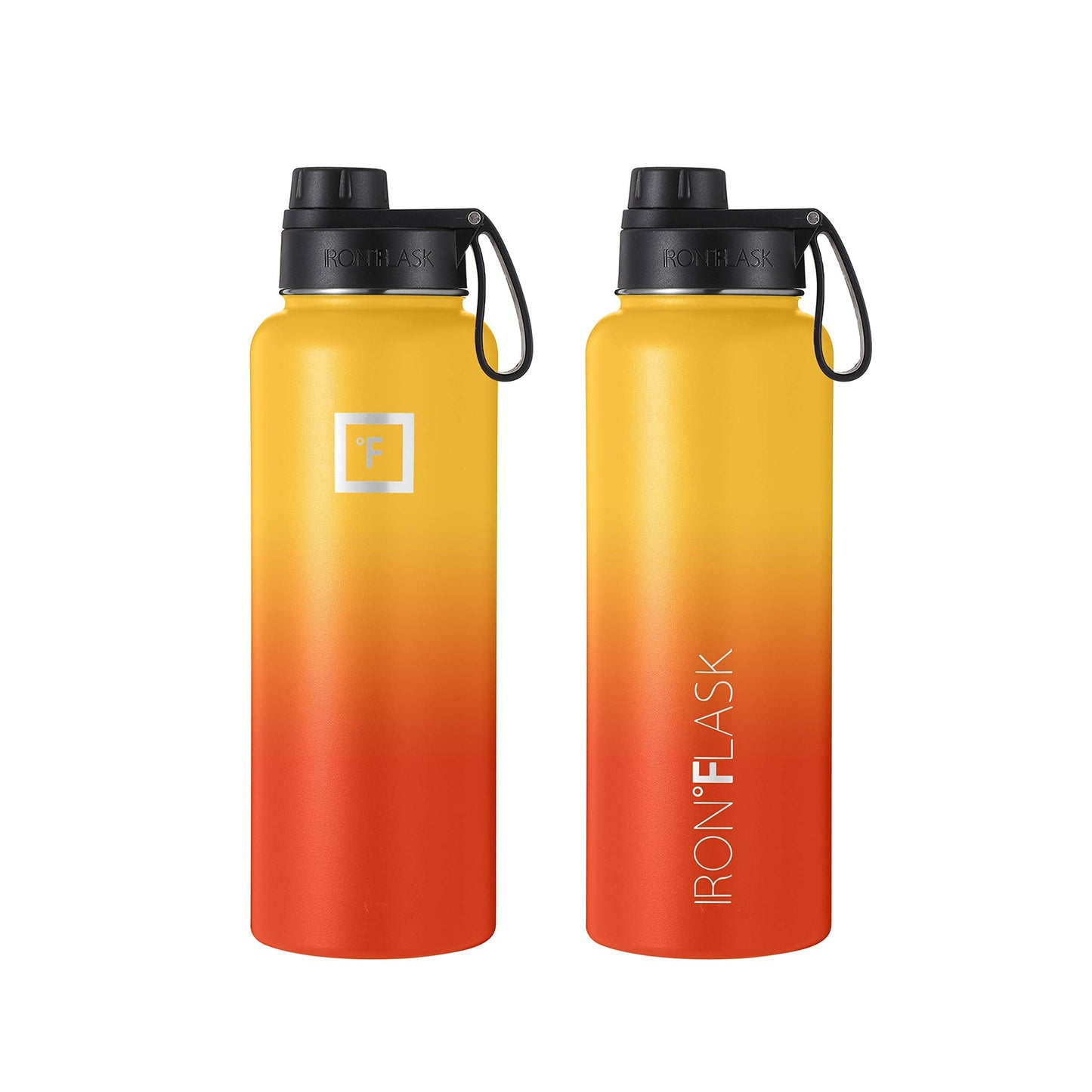 IRON °FLASK Camping & Hiking Hydration Flask, Wide Mouth, 3 Spout Lids, Stainless Steel Outdoor Water Bottle, Double Walled, Insulated Thermos, Metal Canteen - Fire, 40 Oz