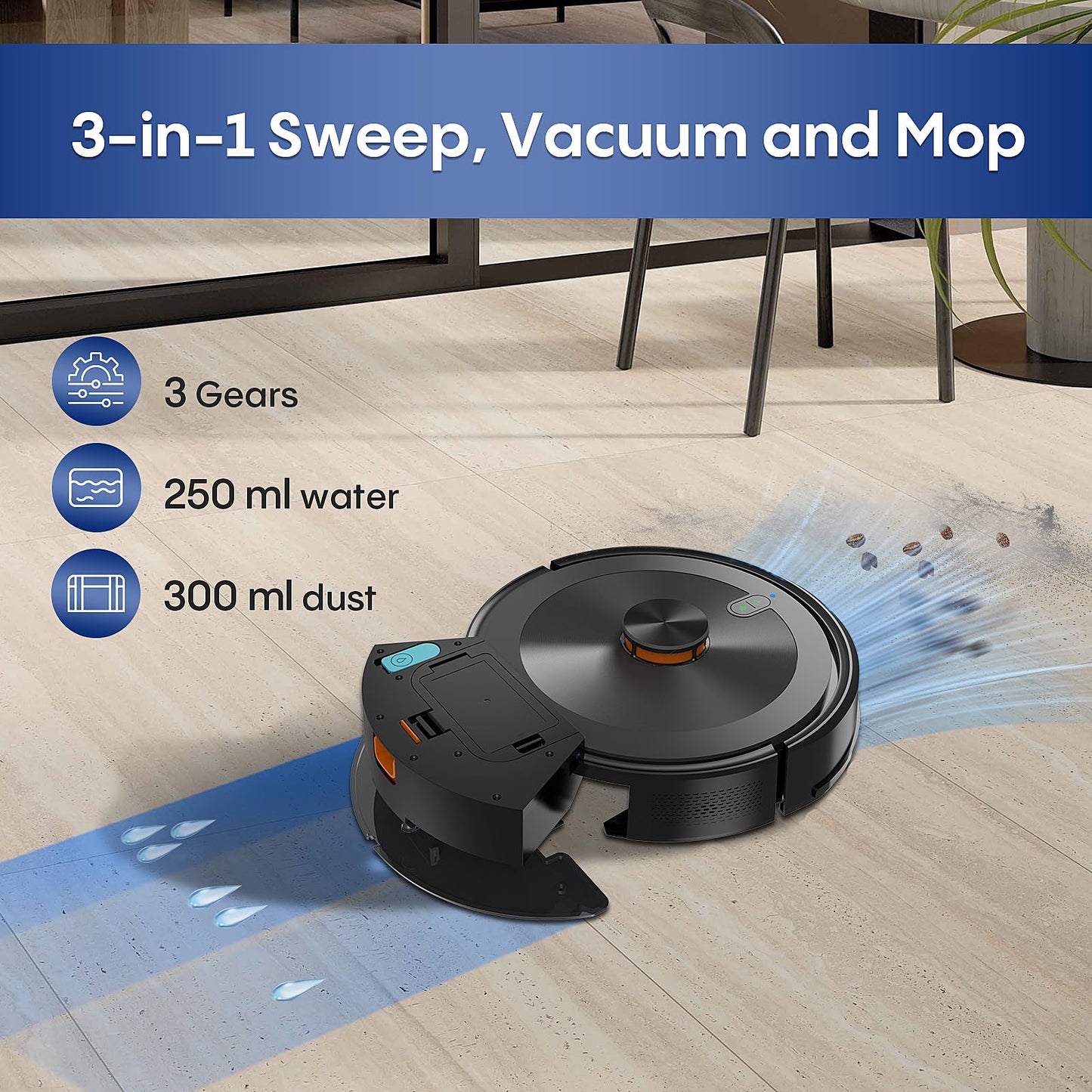Bagotte Robot Vacuum and Mop Combo with LiDAR Navigation,4000Pa Suction Robot Vacuum Cleaner with Mapping,No-Go Zones,Vacuum Robot for Pet Hair,Hard Floor,Carpet