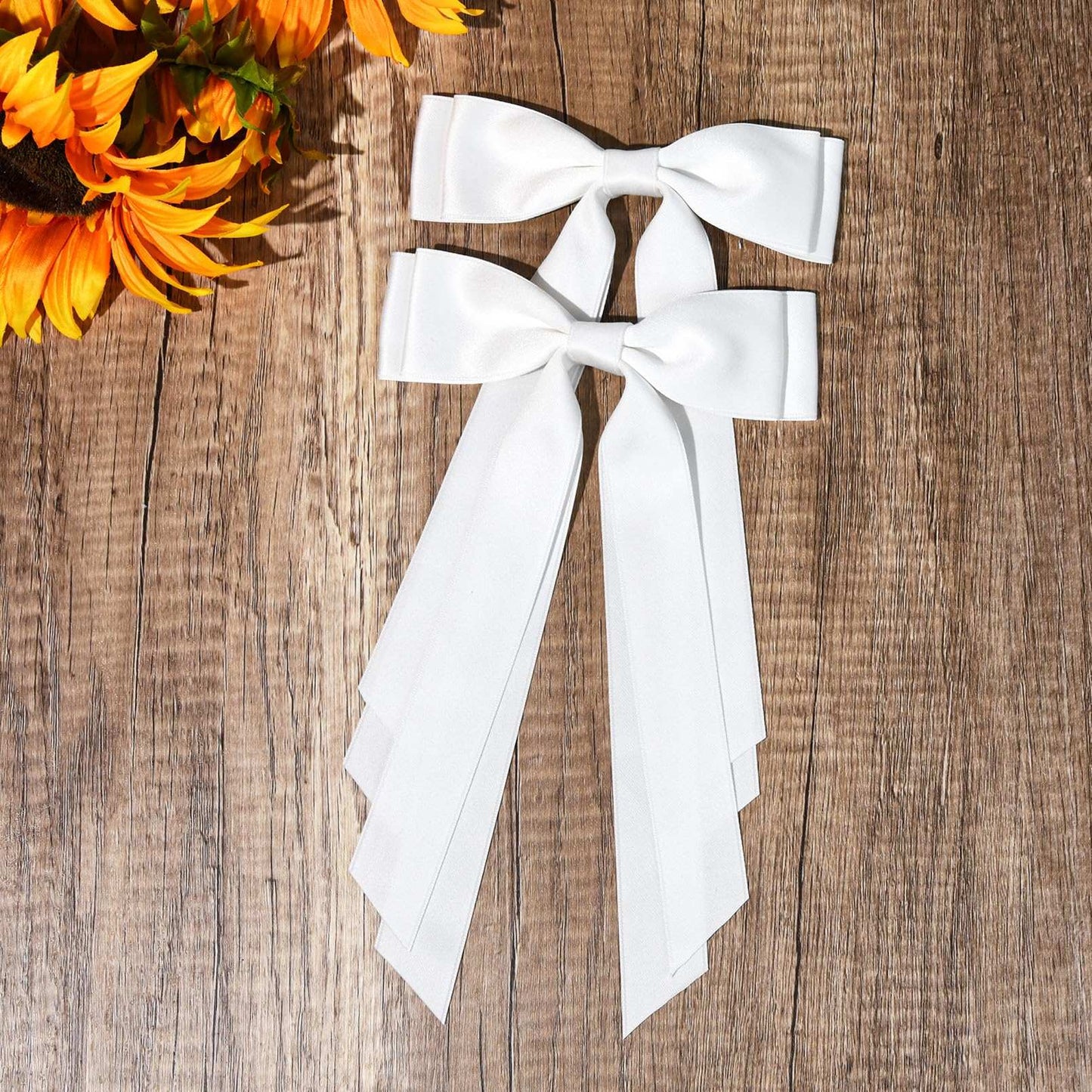 Aileam 2PCS Silky Satin Hair Bows Hair Clip White Hair Ribbon Ponytail Holder Accessories Slides Metal Clips Hair Bow for Women Girls Toddlers Teens Kids