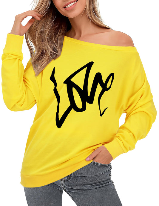 AM CLOTHES Sweatshirt for Women Off Shoulder Oversized Sweatshirts Long Sleeve Sweaters Shirts Tops X-Large 01-yellow