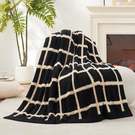 Amélie Home Beige Throw Blanket for Couch, Reversible Super Soft Warm Blankets Cozy Knit Blanket Fuzzy Plush Throws for Sofa Bed Living Room, 50" x 60", Heather Beige