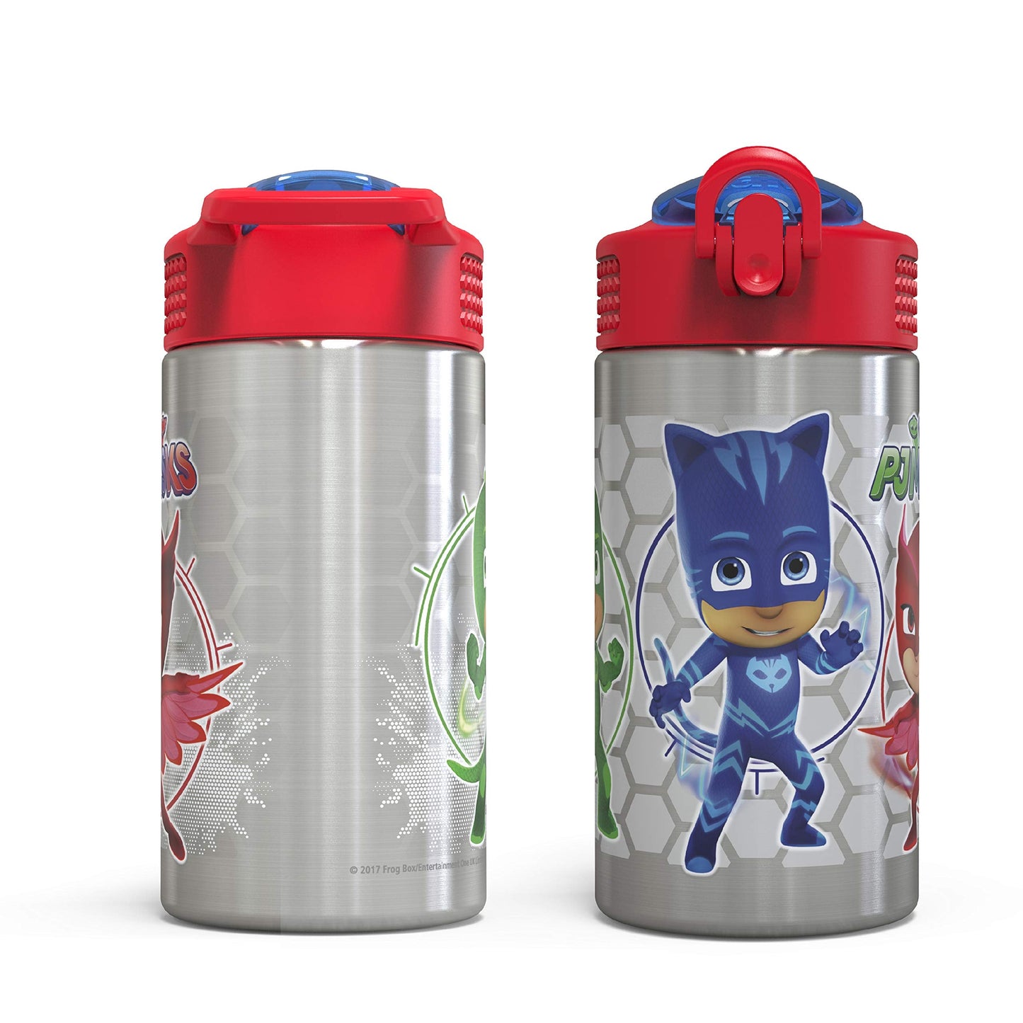 Zak Designs PJ Masks 15.5oz Stainless Steel Kids Water Bottle with Flip-up Straw Spout - BPA Free Durable Design, PJ Masks SS, Catboy, Owlette & Gekko, Single Wall