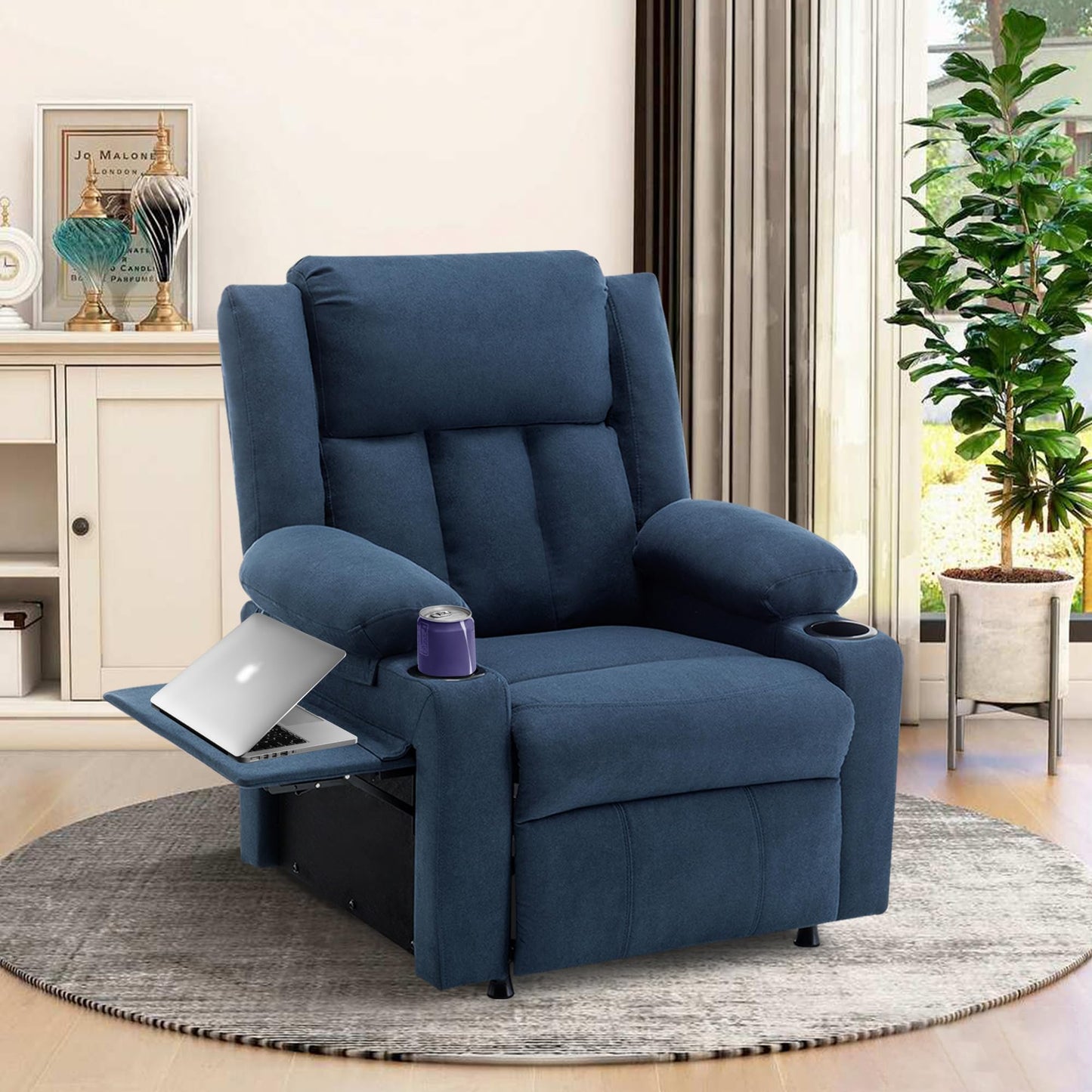 Andeworld Power Recliner Chair,Reclining Sofa Chair with Heat and Massage for Adults, Upholstered Heating Point Theater Seating Single Sofa with Side Pockets Sidetable for Living Room, Blue