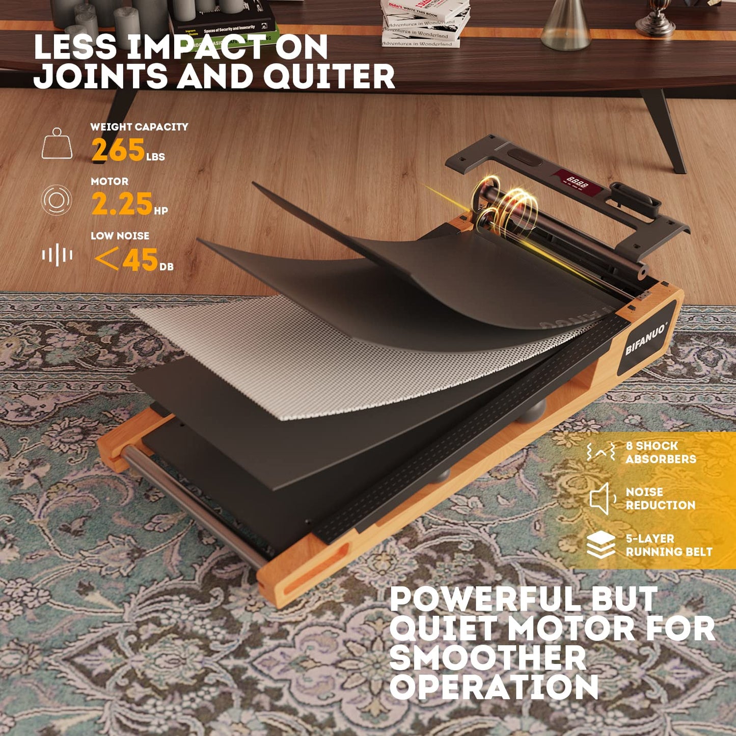 Bifanuo Walking Pad Under Desk Treadmill Small Compact Walking Treadmill with Incline 5° Fit Standing Desk, Flat Treadmill