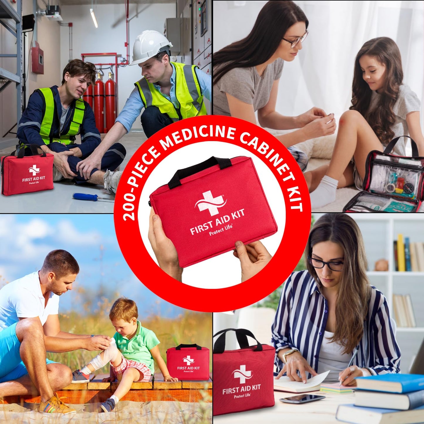 Protect Life First Aid Kit for Home/Business, HSA/FSA Eligible Emergency Kit - Medical First Aid Kit - Camping First Aid Kit Hiking - 200pcs