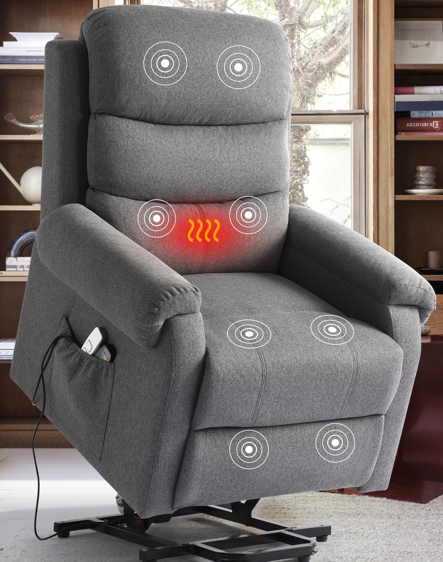 LOUVIXA Power Lift Recliner Chair Recliners for Elderly with Heat and Massage Recliner Chair for Living Room with Infinite Position and Side Pocket, USB Charge Port (Modern Grey)