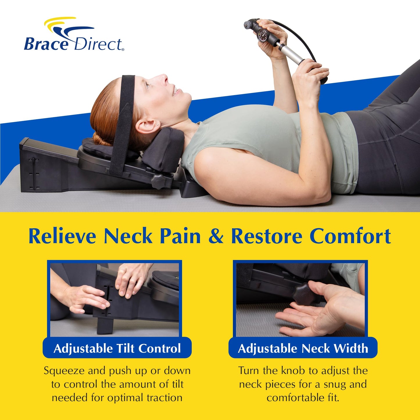 Brace Direct Cervical Traction Device - Spinal Decompression & Neck Pain Relief, Herniated Disc & Spondylosis Support with Hot Cold Therapy - E0849 (Portable - Adjustable Traction up to 40 lbs)