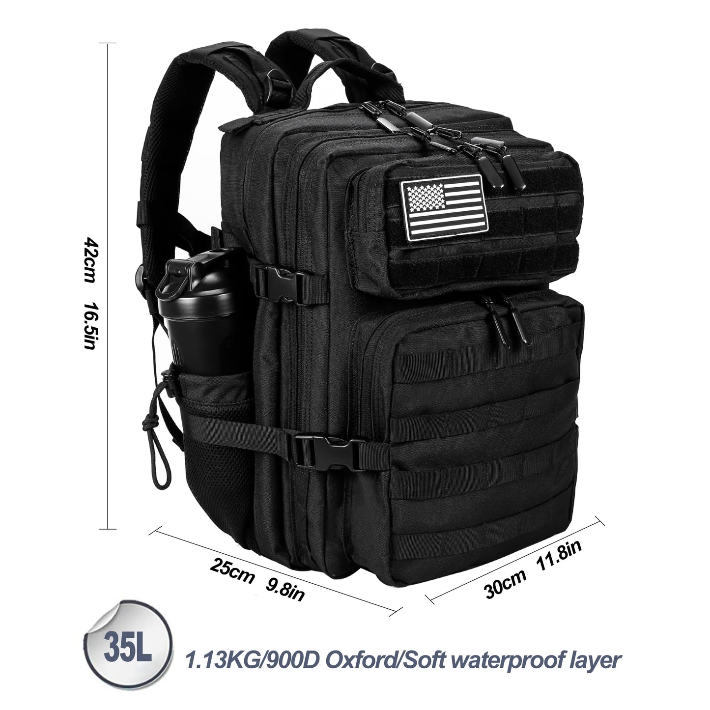 LHI Tactical Military Backpack for Men and Women 35L Army Assault Pack Bag Large Rucksack with Molle System - Black