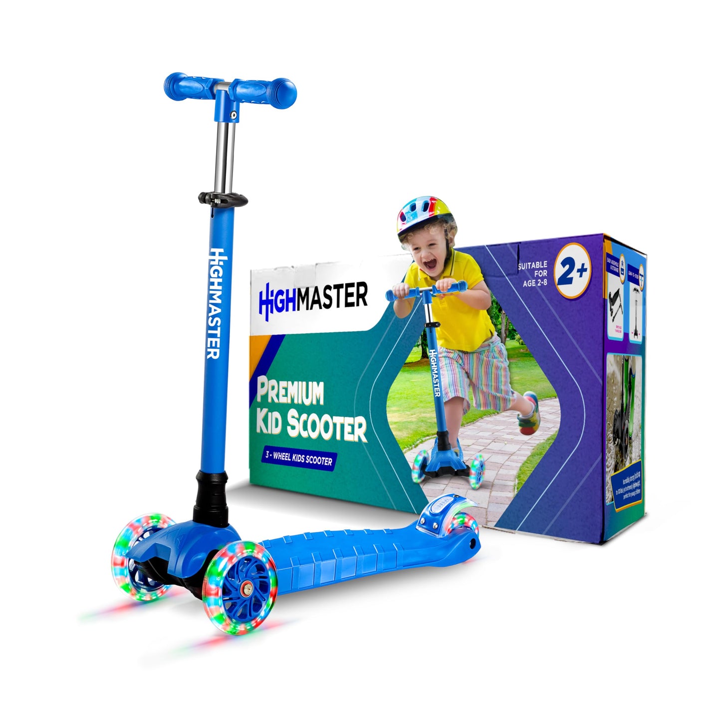 HighMaster Kids Scooter – 3 Wheel Kick Scooter for Children and Toddlers – Adjustable Handlebar with LED Wheel Lights – Indoor and Outdoor Fun