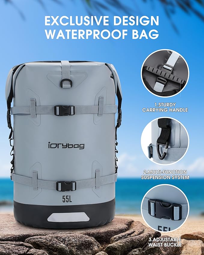 IDRYBAG Waterproof Backpack for Travel, Kayaking, Boating, Swimming, Floating Paddle Boarding - Submersible Dry Bag 35L/55L/85L