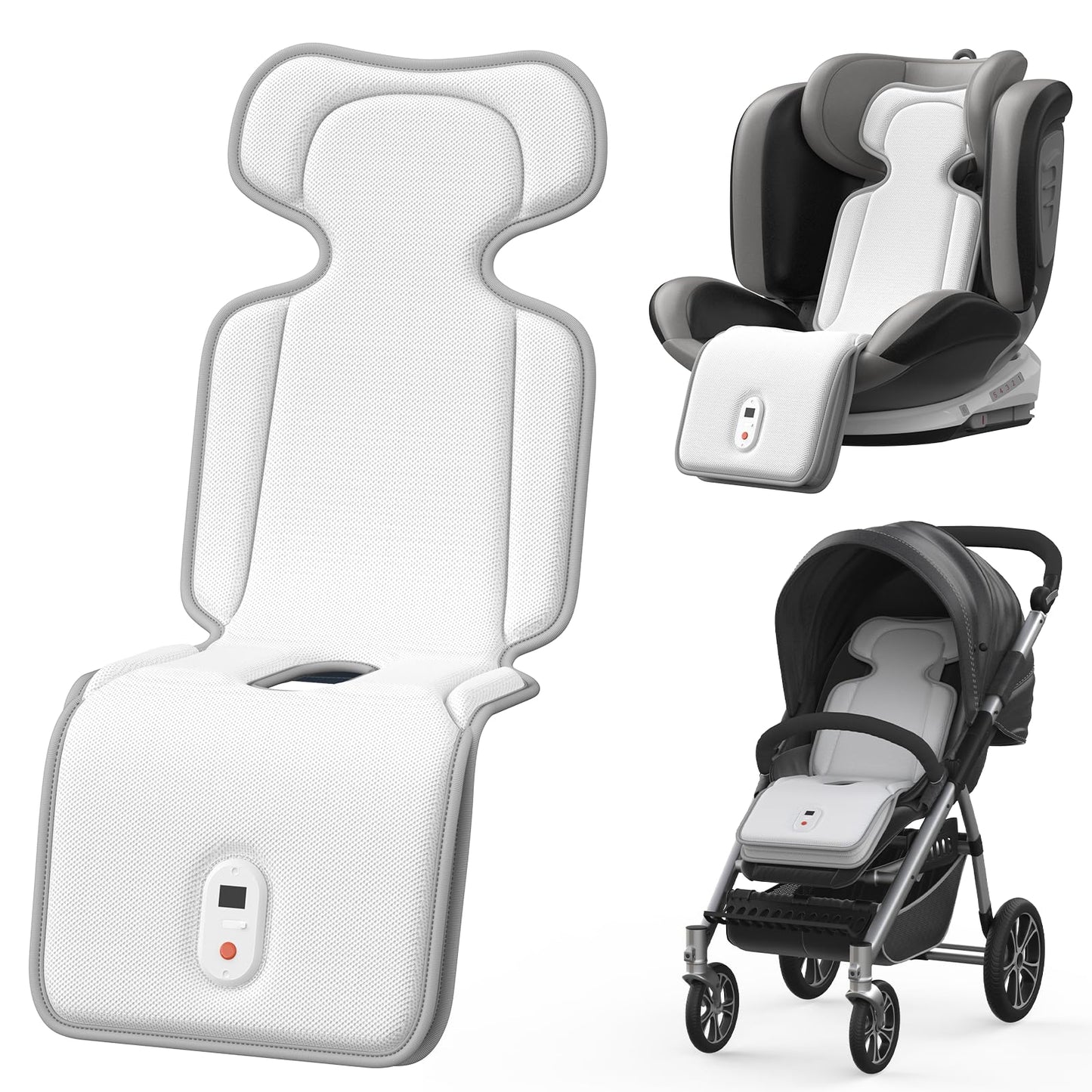 AMACOOL Baby Stroller Cooling Pad, 3D Breathable Cooler Pad with 2 Built-in Blower, Max 10H Ventilation 3 Speeds 10000mAh Rechargeable Car Seat Liner Cooling Cushion for Toddler Baby Summer Essentials