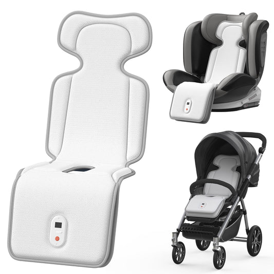 AMACOOL Baby Stroller Cooling Pad, 3D Breathable Cooler Pad with 2 Built-in Blower, Max 10H Ventilation 3 Speeds 10000mAh Rechargeable Car Seat Liner Cooling Cushion for Toddler Baby Summer Essentials