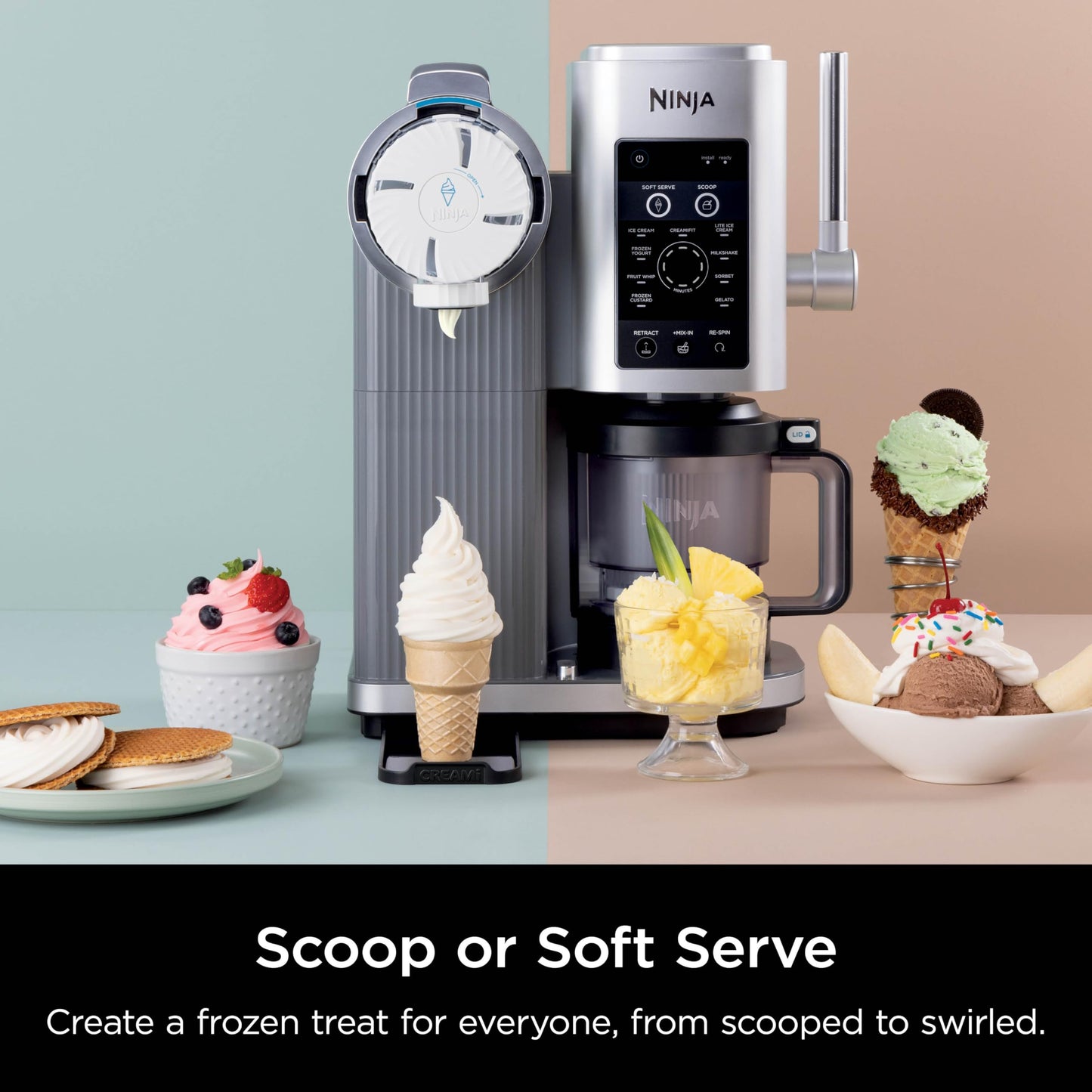 Ninja Swirl by CREAMi Ice Cream and Soft Serve Maker, Sorbet, Milkshake, Frozen Yogurt, Low Calories Program 13-in-1, Soft Serve Handle, (2) CREAMi Swirl 16oz Pints, For Kids & ALL NC701 (Renewed)
