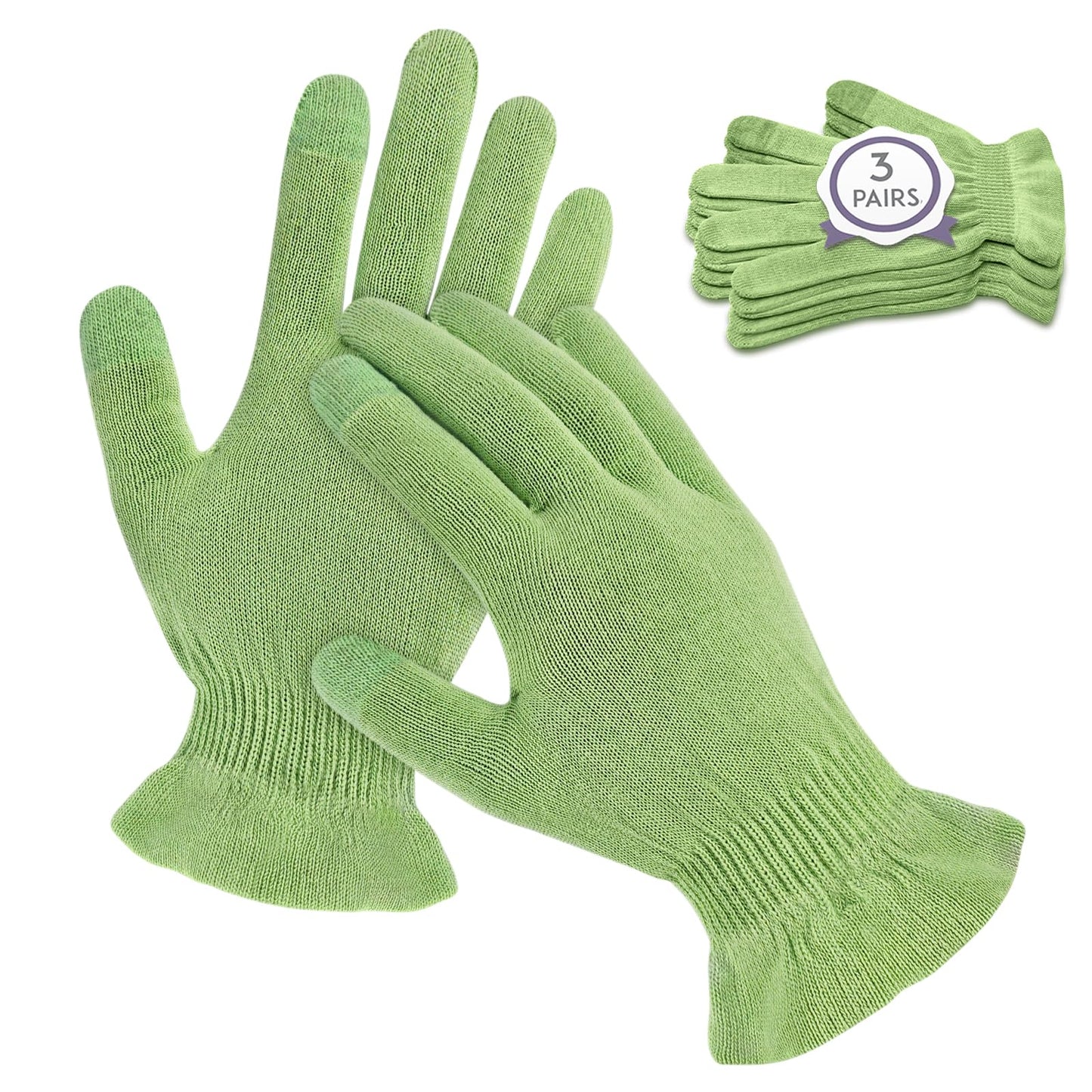 MIG4U Moisturizing Beauty Gloves Touchscreen Overnight Sleeping Glove for Women Dry Hands, Nighttime Lotion, Eczema, SPA, Cosmetic Treatment, Apple Green 3 Pairs Size L/XL