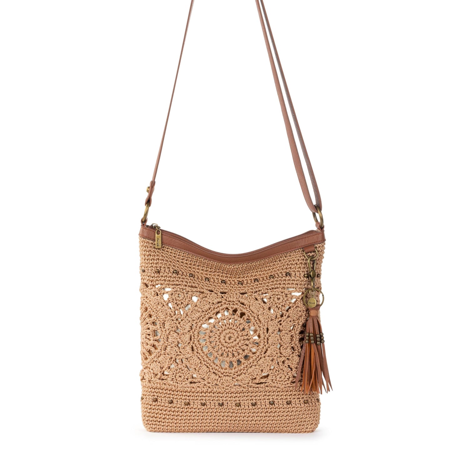 The Sak Lucia Leather Crossbody Purse - Hand Crochet Women's Handbag for Everyday & Travel - Cross Body Bag With Zipper