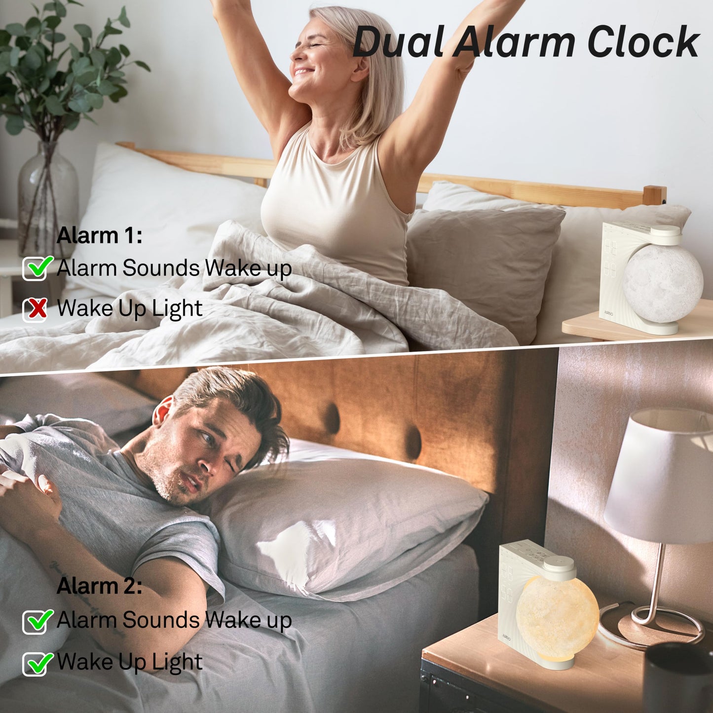 AIRIVO Sunrise Alarm Clock for Bedrooms, Moon Night Light Clock Wake Up Light for Kids Teens,White Noise Sound Machine,15 Sounds Dual Alarms for Heavy Sleepers, Cute Alarm Clock for Preppy Room Decor
