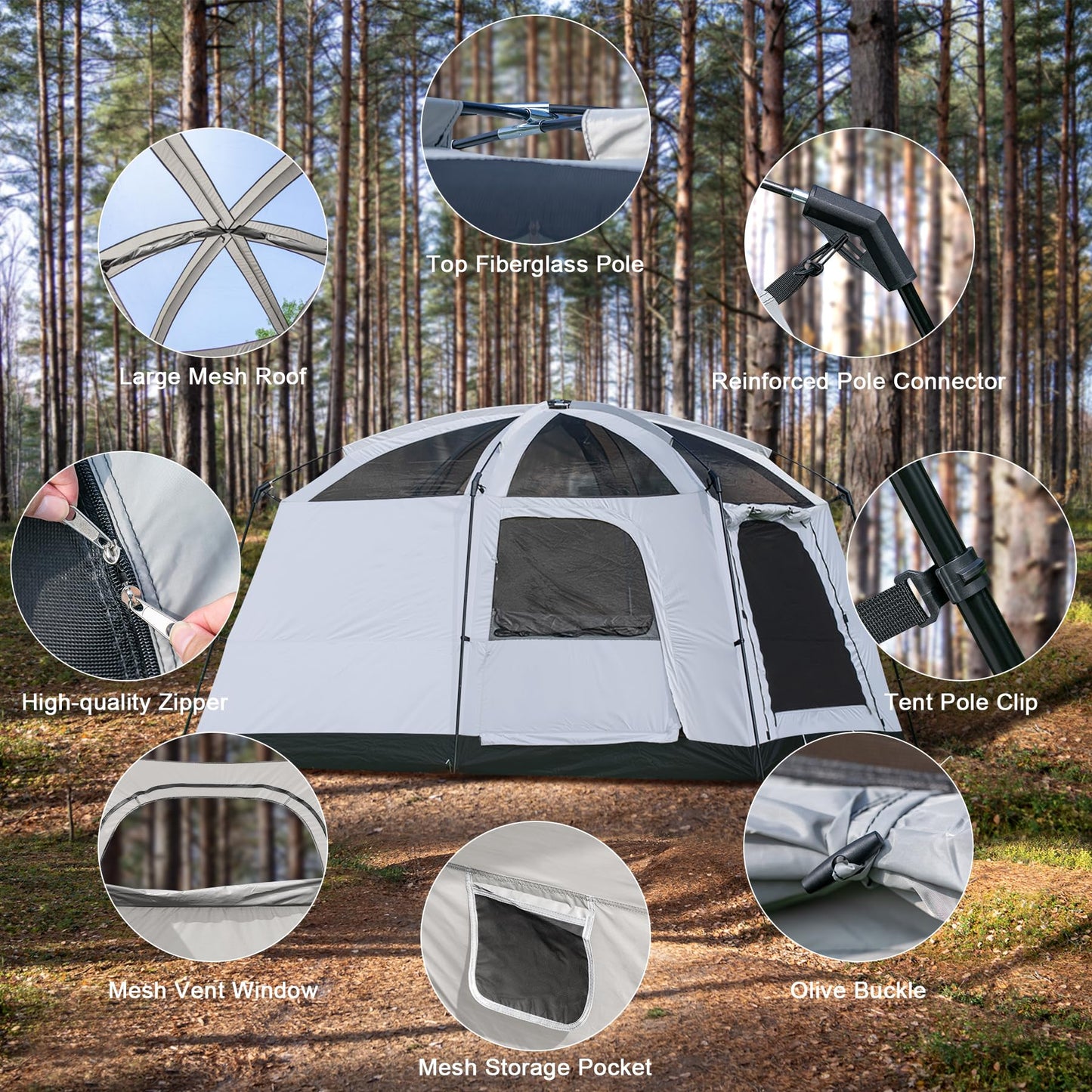 Castle Unicorn 4-6 Person Camping Tent, Large Family Cabin Tents with Porch & Rainfly, Double Layer Waterproof Glamping Tent with 2 Rooms 2 Doors, Portable Big Tents for Outdoor Camping Hiking Party